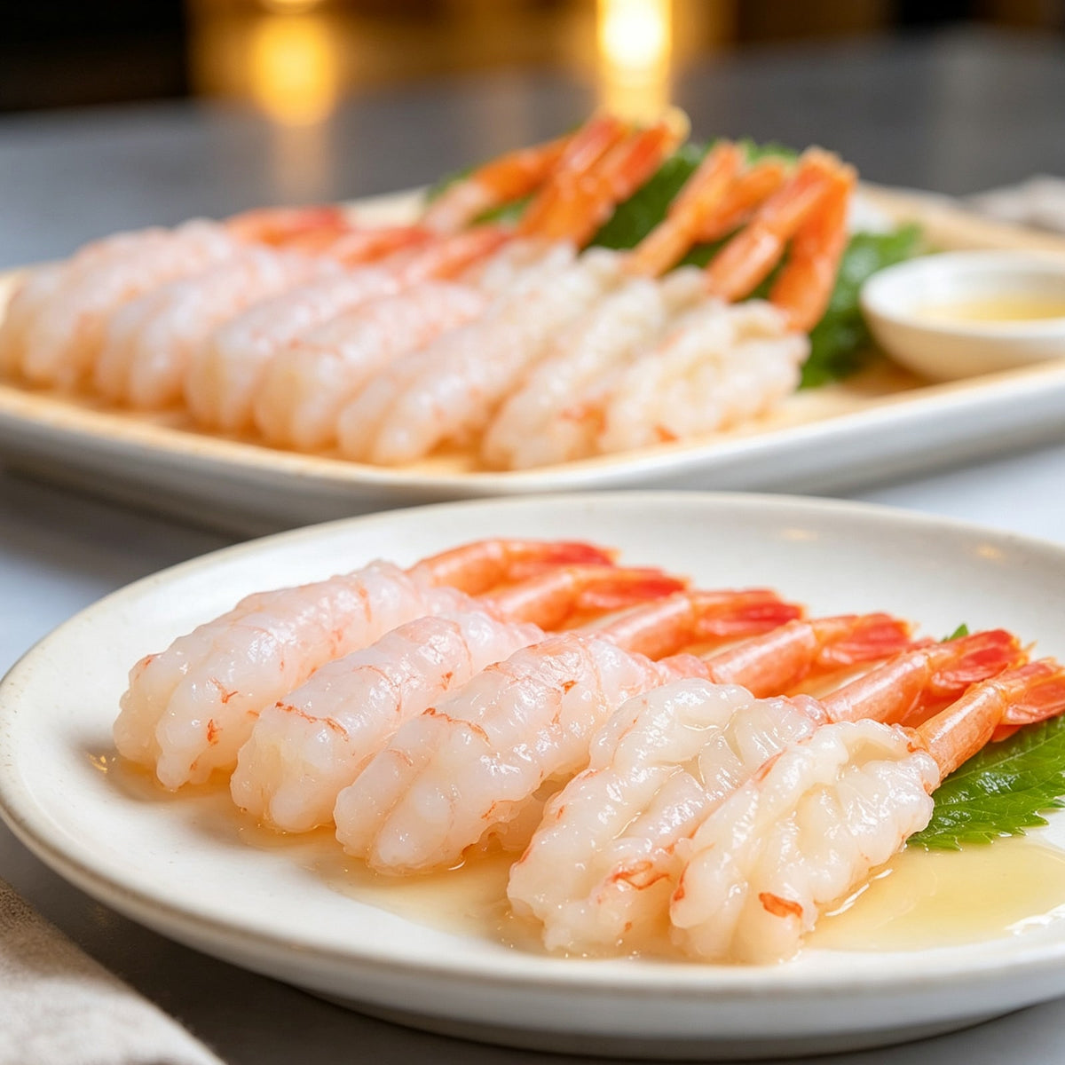 Arctic sweet shrimp arranged on a bamboo tray (2)