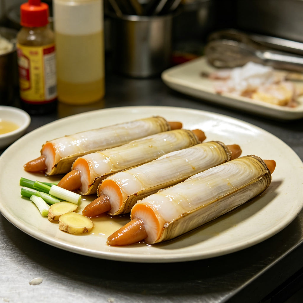 Fresh razor clams on a ceramic plate (3)