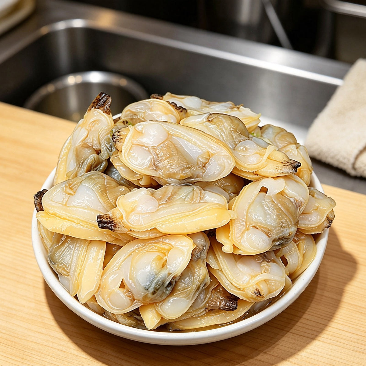 Fresh clams piled on a white plate (3)