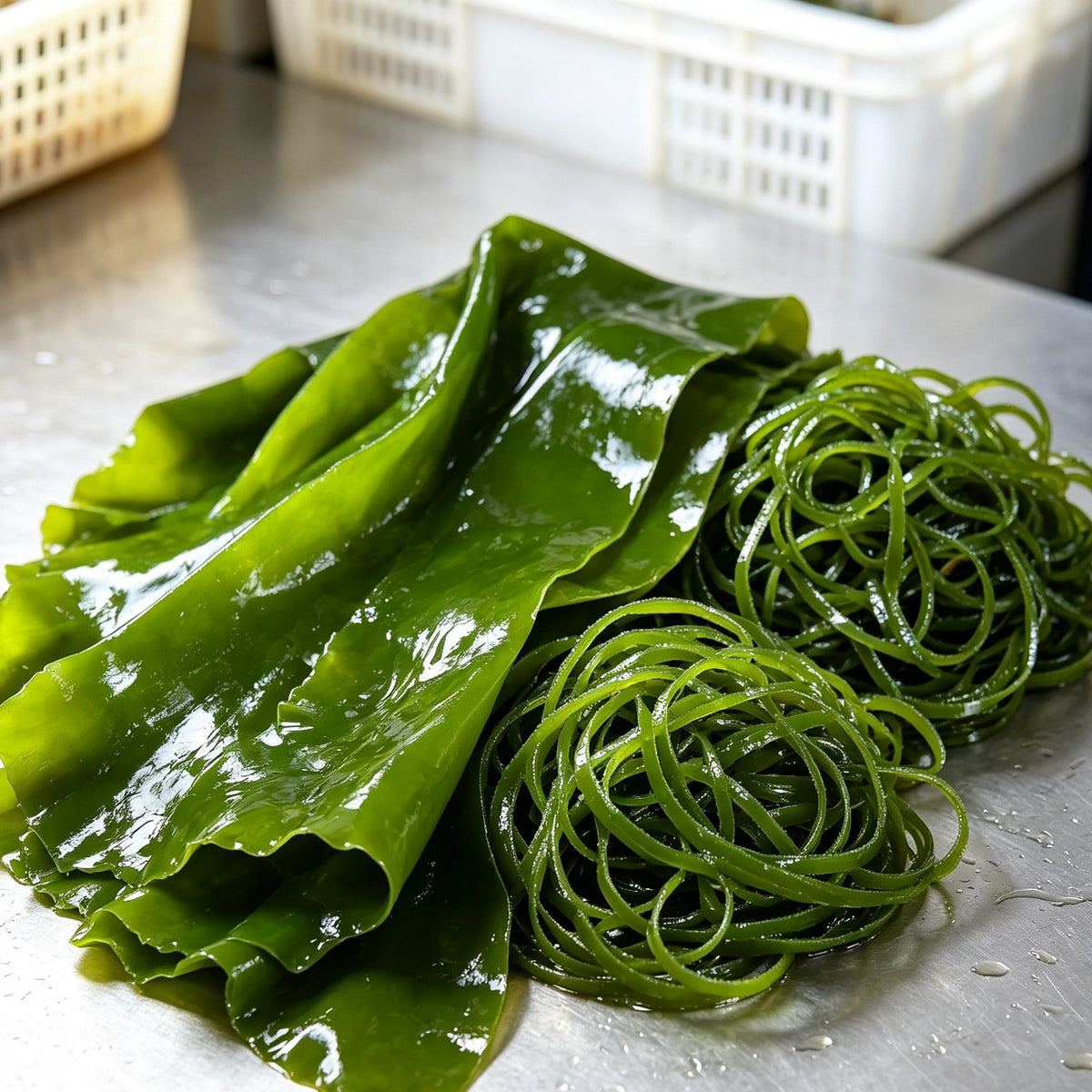 Green kelp noodles in a bowl with chilli and spring onion (2)